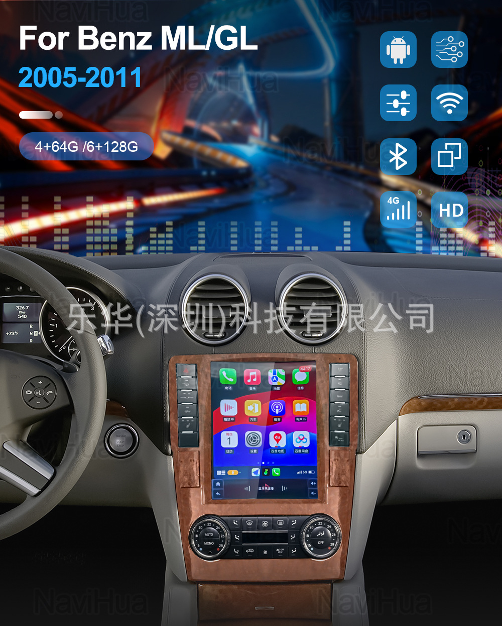 Suitable for 05-11 Mercedes-Benz Ml/Gl Car Central Control Large Screen Navigation All-In-One Car Radio Android Display
