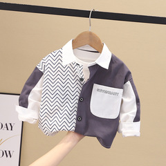 兒童襯衫拼接長袖春秋男童上衣韓版小童洋氣長袖上衣外套2023新款