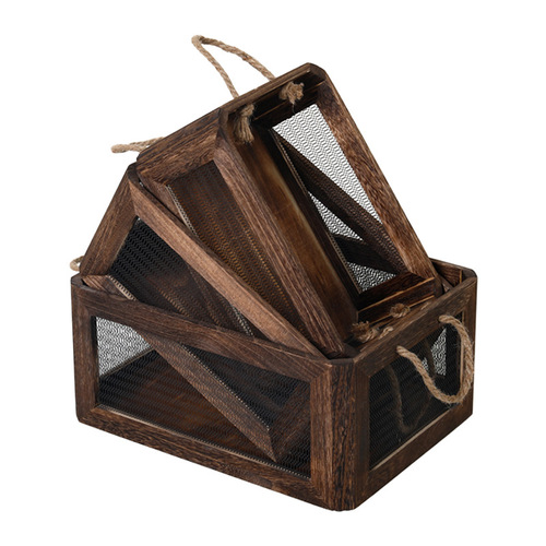 5YA1 wooden box storage box retro solid wood storage box decorative storage large props supermarket fruit display wooden basket rack
