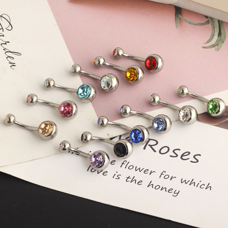 G23 Titanium Belly Button Ring Double Head CZ Zircon Umbilical Nail Body Piercing Jewelry detail image 7