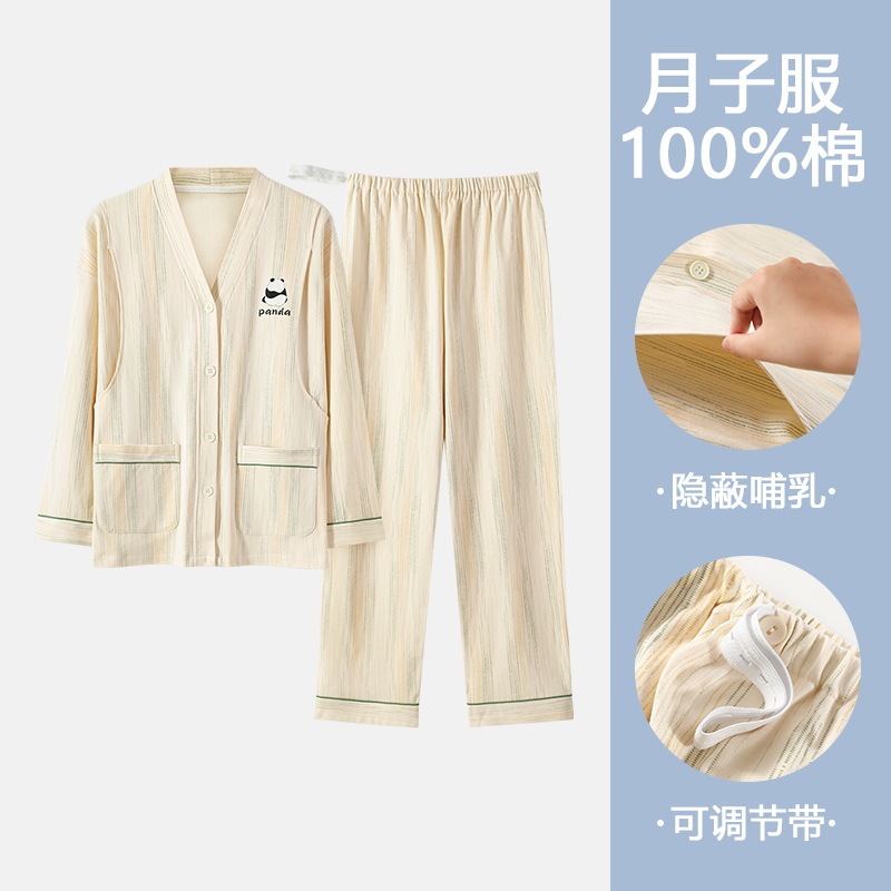 Luna Pajamas Women Spring and Autumn Pure Cotton Pregnant Women Pregnant Women Postpartum Nursing Nursing Home Clothes suit Going Out