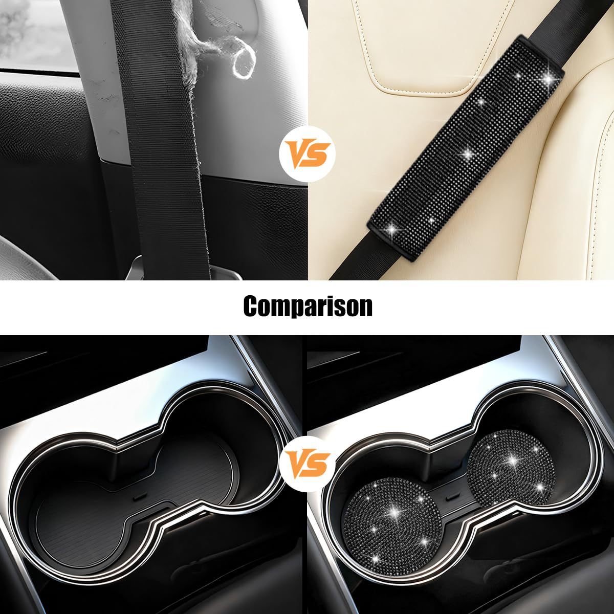 11-Piece Car Interior Set with Diamond-Encrusted Steering Wheel Cover, Car Hook, Glasses Holder, One-Touch Start Ring