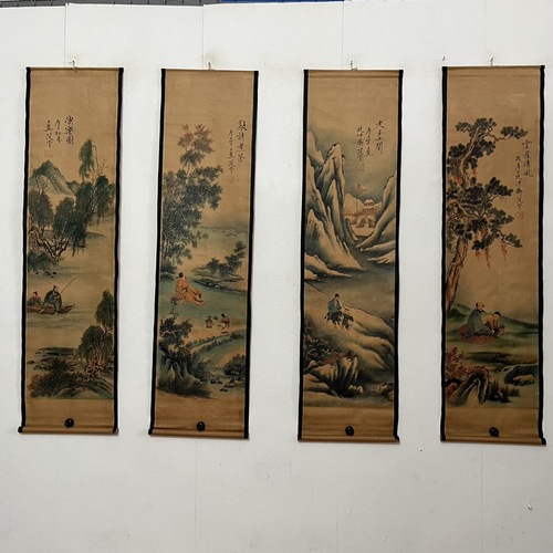 New Chinese style antique-style imitation ancient four screens living room decoration painting scroll antique calligraphy study decoration painting wall art