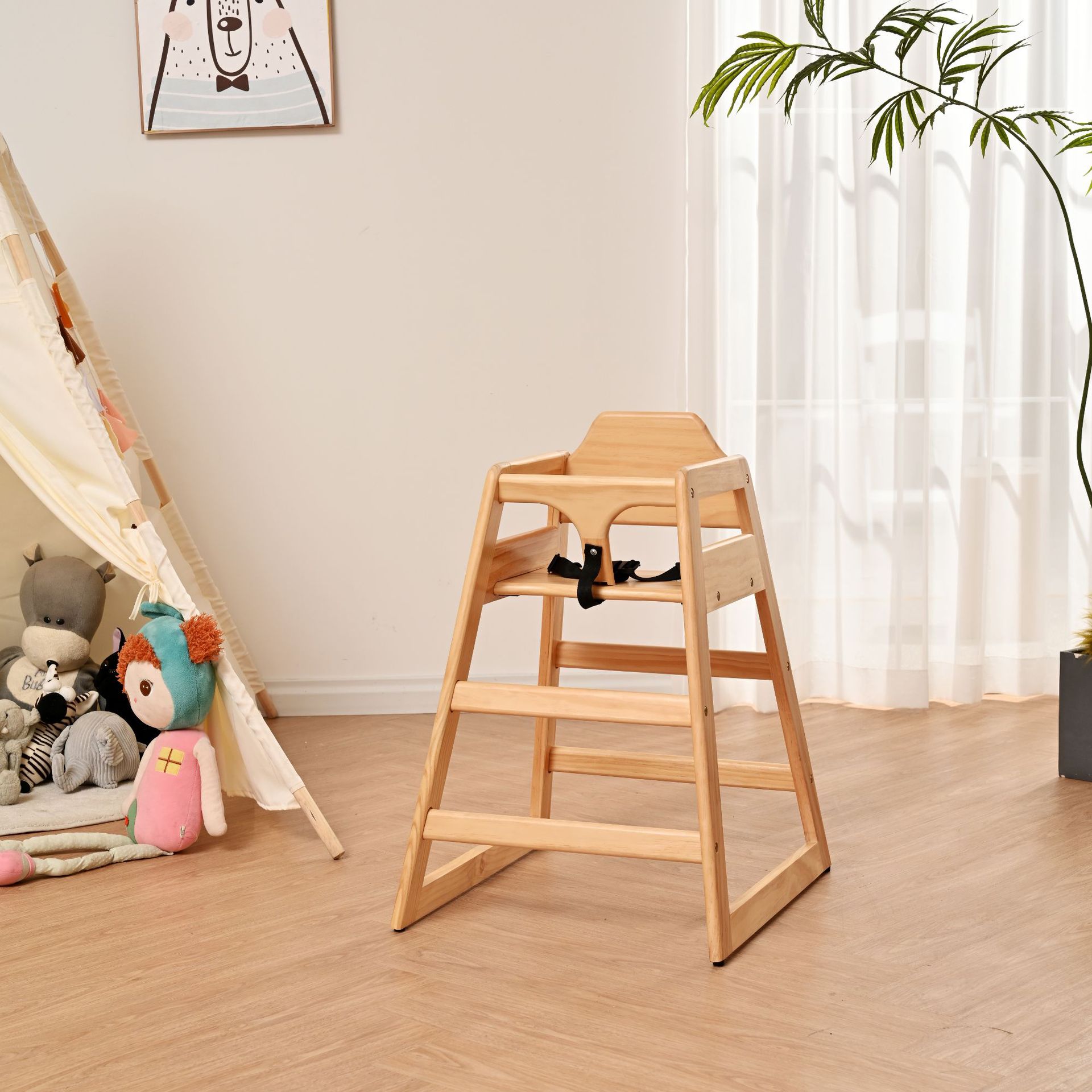 Silla de comedor infantil de madera maciza reforzada color tronco bebé apilable mesa de comedor de bebés restaurante hotel BB taburete