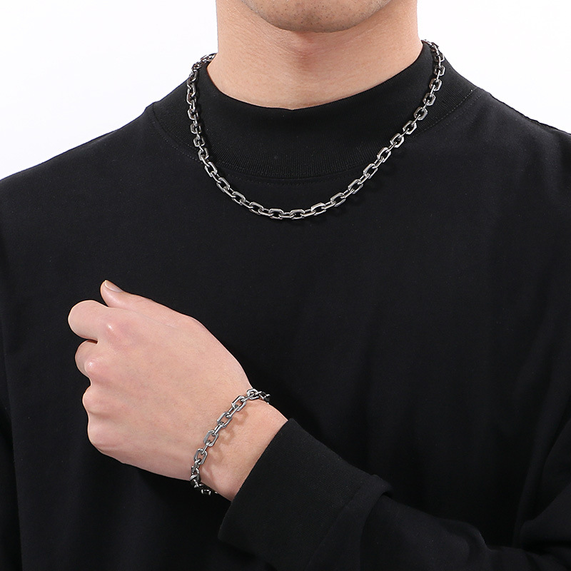 Hip-Hop Vintage Style Geometric 304 Stainless Steel Plating Men's Bracelets Necklace Men Necklace Sets display picture 11