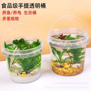 Thickened Portable Transparent Fish Raising Bucket for Turtle Raising Ecological Landscape Transparent Bucket Outdoor Portable Fishing Bucket with Lid Small Round Bucket