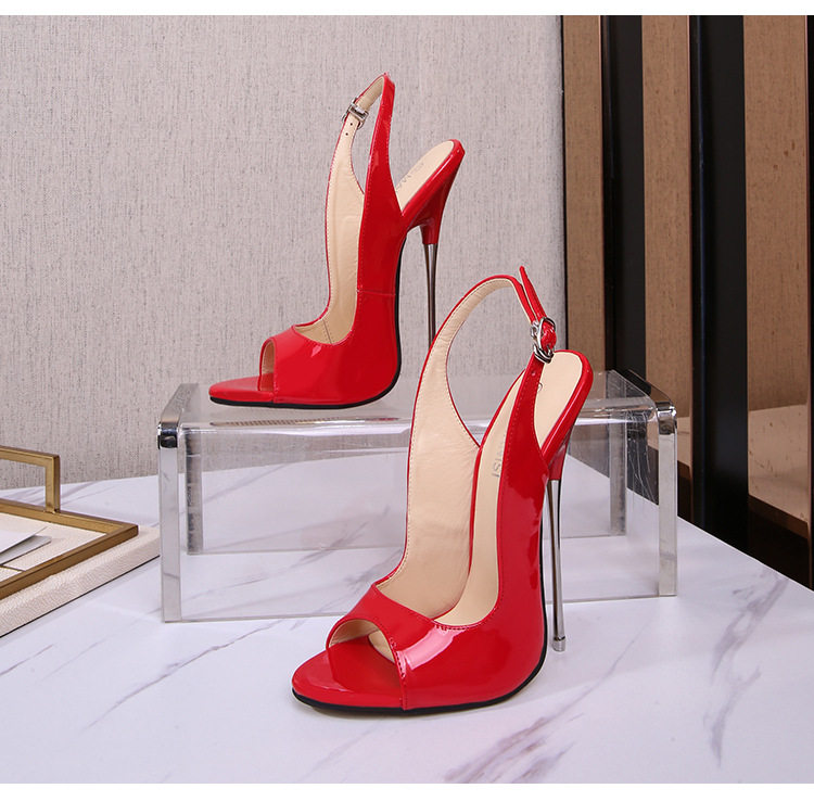 Dép sandal nữ cao gót mũi cá tính gót mảnh 16 cm phong cách Âu Mỹ — Màu đen, Màu đỏ, Đỏ đào chi tiết 29