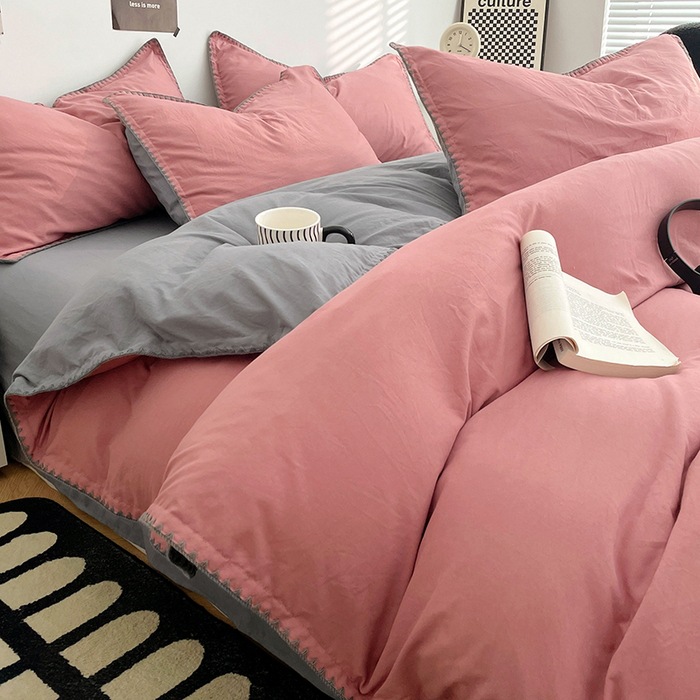 Otoño y invierno de algodón lavado con agua cuatro piezas de sábanas de cama, sábanas de cama, lujo ligero, 2025 nuevo dormitorio estudiantil de tres piezas