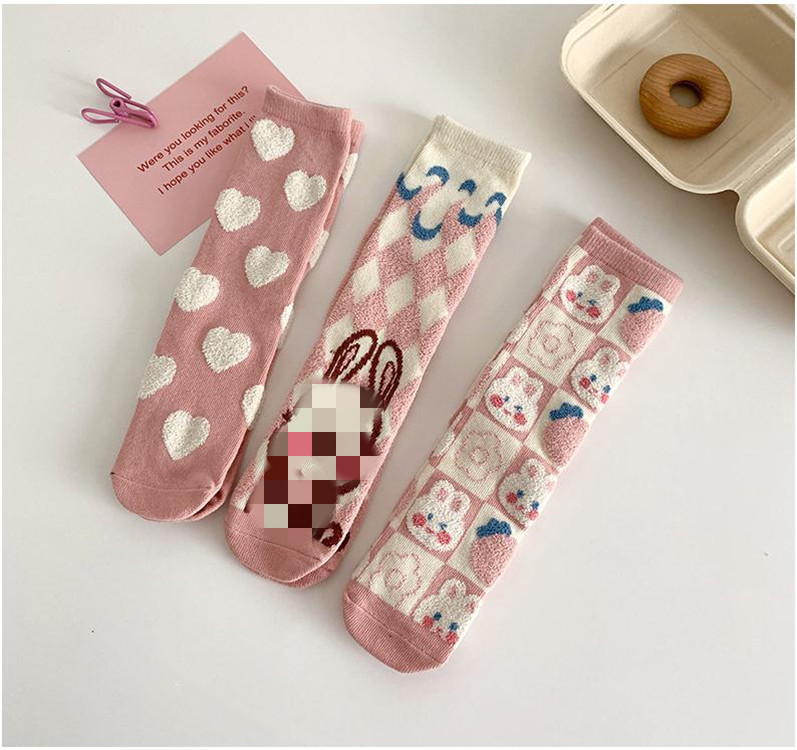 Autumn and winter new pattern Pink Plush lovely Cartoon Rabbit love Children&#39;s socks girl Socks In cylinder Socks combination