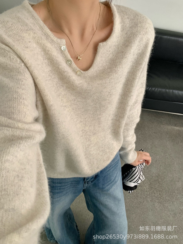 高级感蜜熊绒套头毛衣女2025秋冬新款慵懒风韩系软糯针织上衣X23|undefined