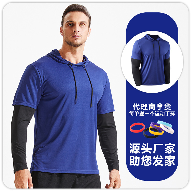 Falso suéter de dos piezas deportes de los hombres de cuello redondo marca de moda suelta más la ropa de los hombres de moda ins manga larga fitness Top ropa image 10