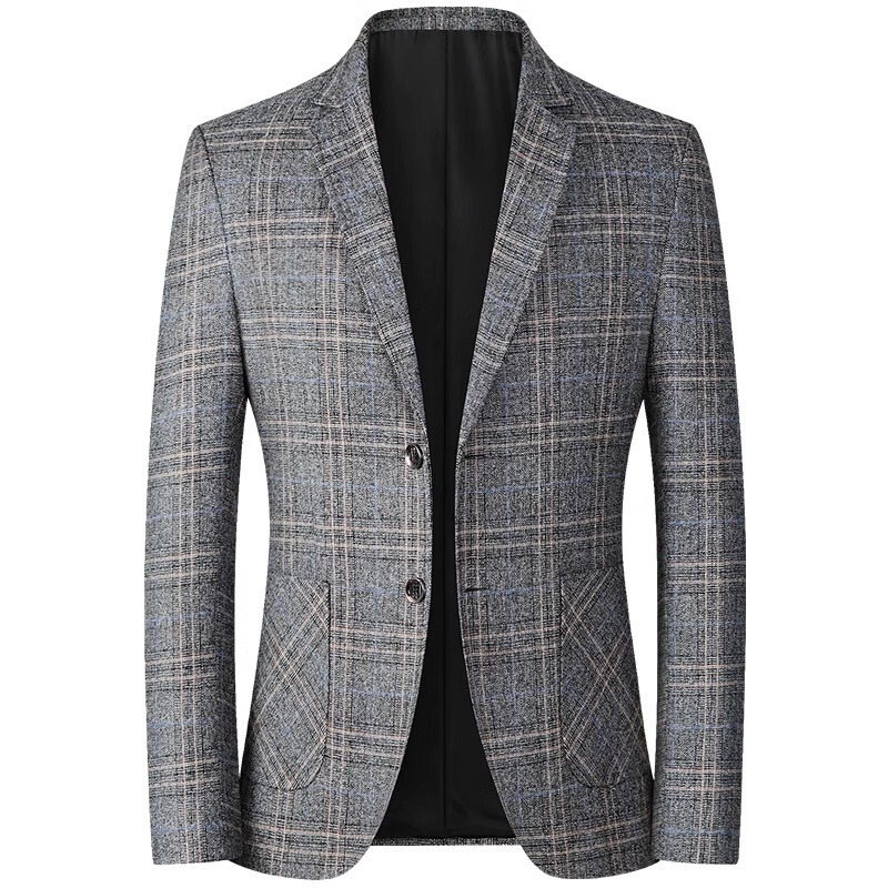 Men's Suit Jacket Business Casual Men's Slim Fit Blazer Middle-Aged Casual Plaid Spring and Autumn Single-Breasted Suit