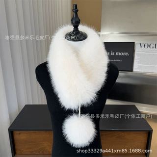 厂家直供大毛球新款狐狸毛围巾磁吸扣女秋冬季加厚双面韩版百搭护