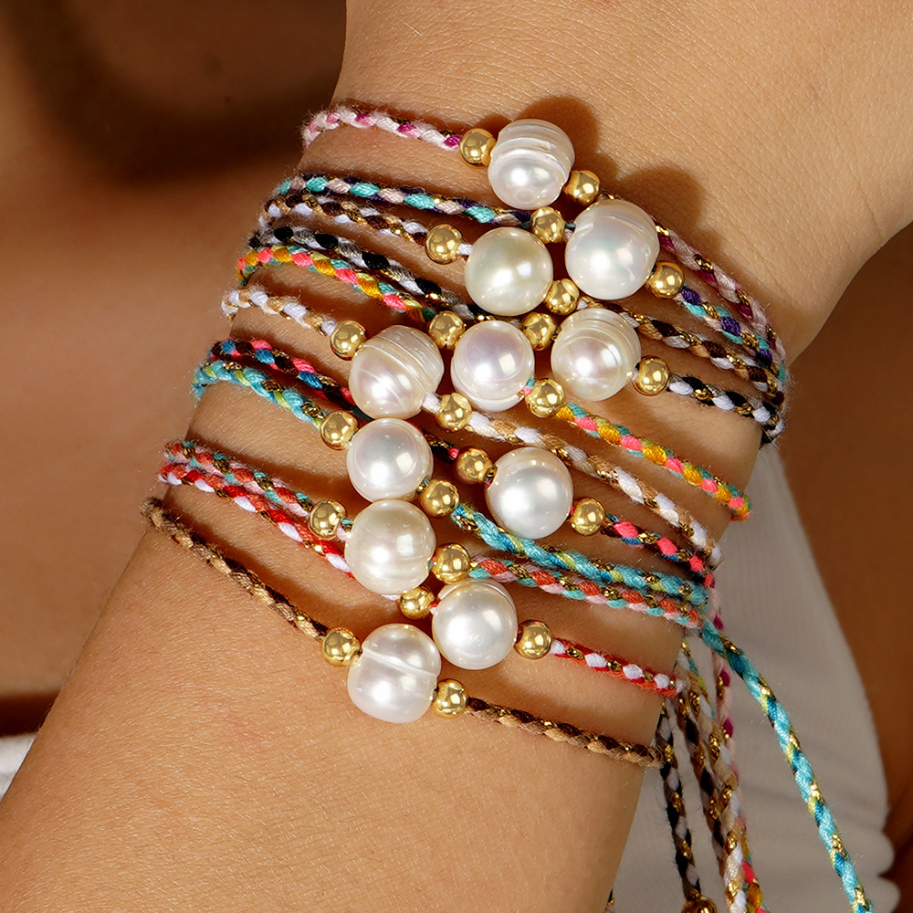 Geometric Casual Bohemian Imitation Pearl Rope Copper Bracelets Wholesale display picture 1