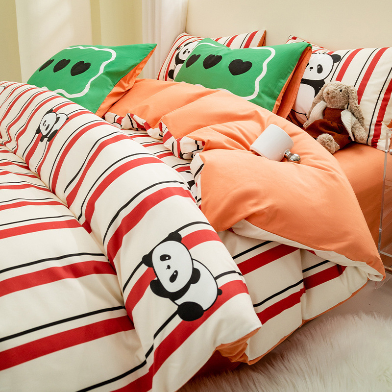 Juego de cuatro piezas de algodón de dibujos animados 2024 nuevo estilo sábana de algodón fresco funda de edredón sábana ropa de cama de verano