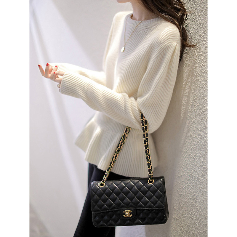 6991 White Ribbed Knit Top for Women, Autumn Round Neck Long Sleeve, Ruffled Hem, Waist-Cinching, Short Pullover Sweater 6991 White Ribbed Knit Top for Women, Autumn Round Neck Long Sleeve, Ruffled Hem, Waist-Cinching, Short Pullover Sweater