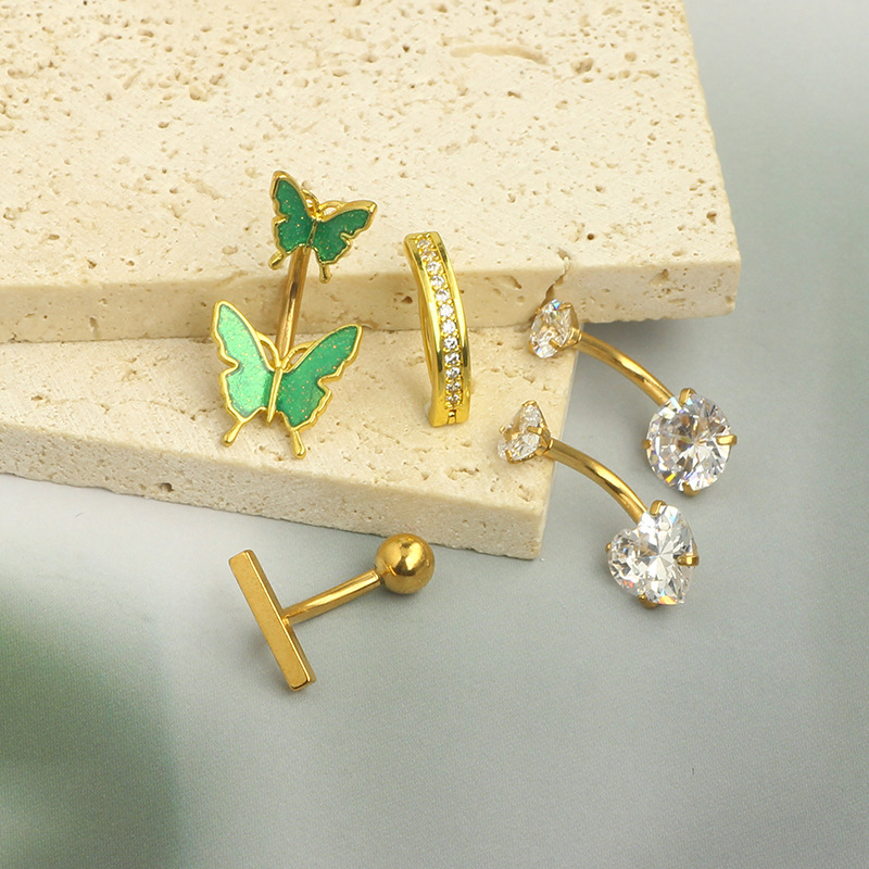 Sexy Simple Copper Zircon Butterfly Navel Ring Body Piercing Belly Button Ring 3 Colors Optional detail image 9