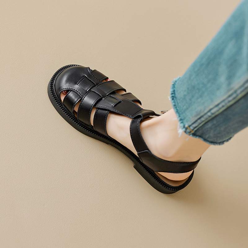 Weiwei Girl 827-3 Thick Heel Sandals Women's Summer Korean Style Woven Roman Sandals Retro Baotou Empty Pig Cage Shoes