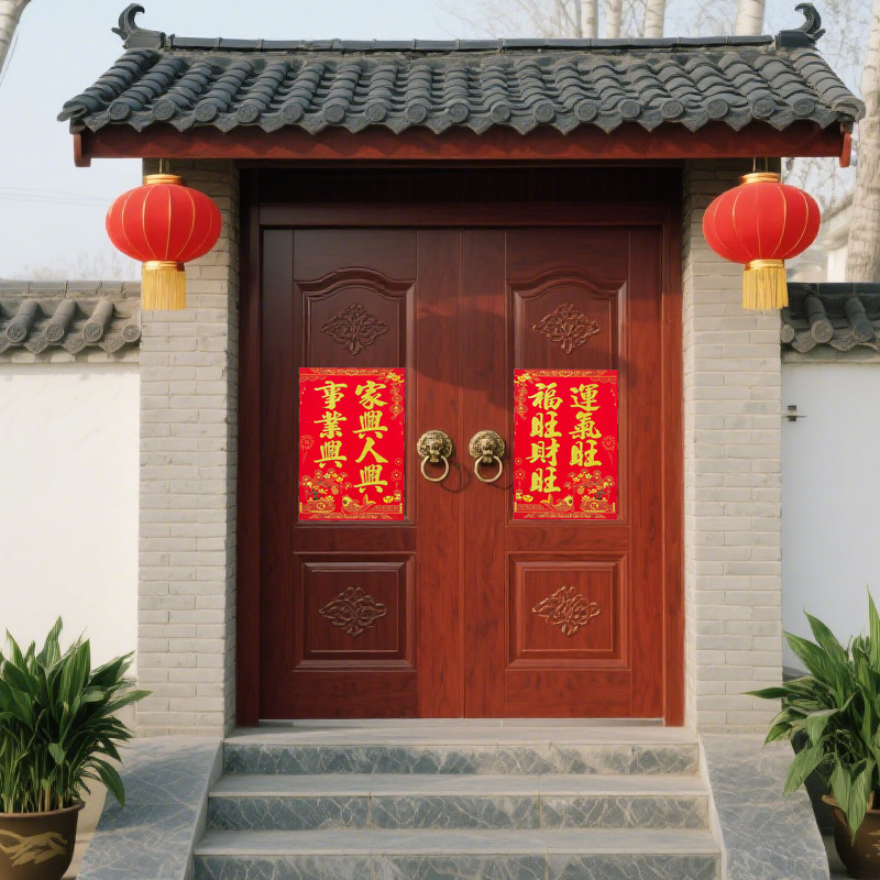 2025新年绒布门贴装饰家庭吉祥乔迁入户门对布置自粘过年大门贴纸