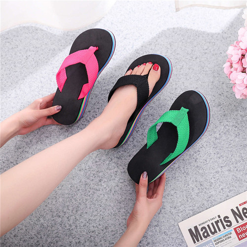 Summer rainbow thick-soled sandals and high heels Internet celebrity slippers women's flip-flops women's colorful outer wear women's shoes casual beach