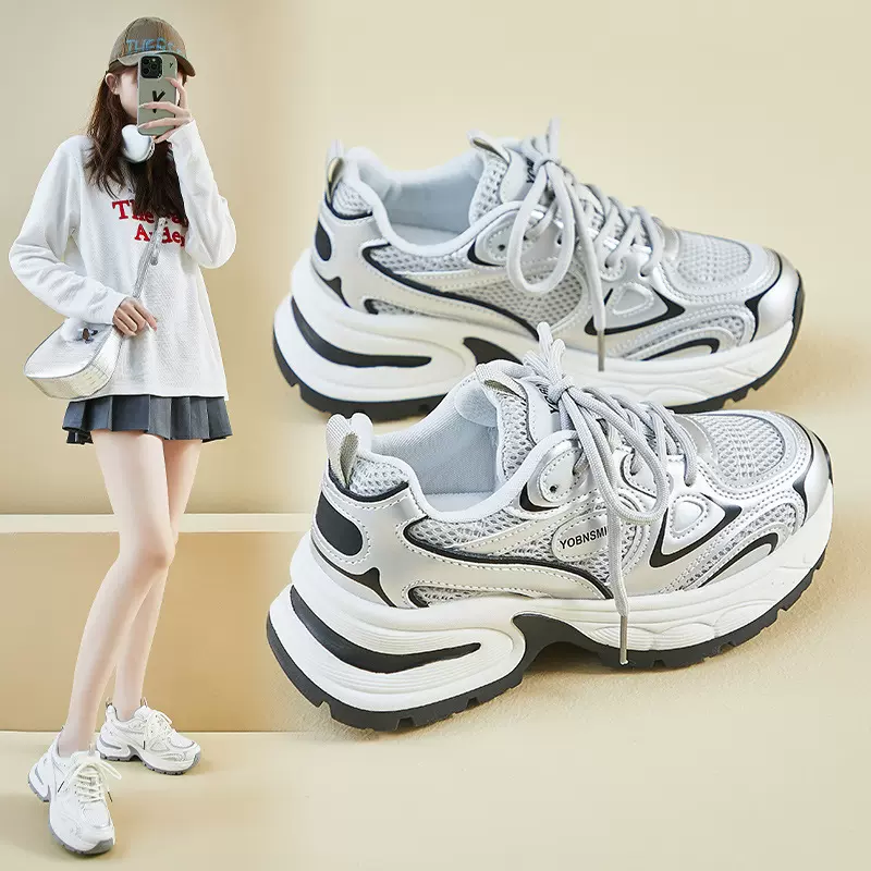 ins潮韩版新款老爹鞋女2025春季学生运动跑步休闲鞋厚底增高F2421