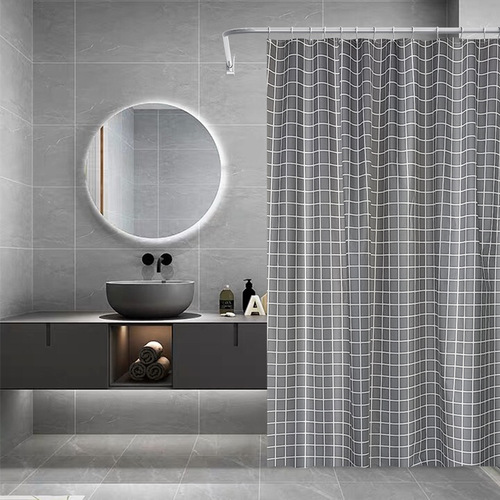 Simple gray bottom plaid shower curtain hotel dormitory shower curtain waterproof and anti-permeable thickened shower room partition curtain