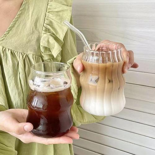 Cloud Cup Coffee Glass Cup with Straw Borosilicate Juice Cup Spiral Cup Plump Cold Drink Cup Milk Tea Cup