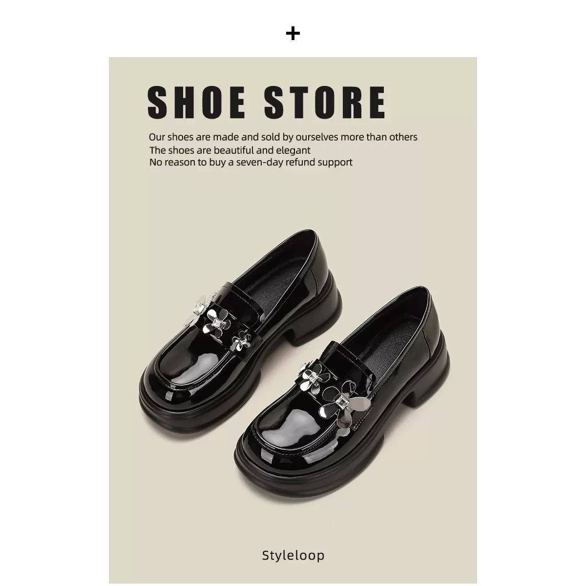 2023新款单鞋厚底学院风单鞋制服鞋女韩版花朵小皮鞋学院乐福鞋女