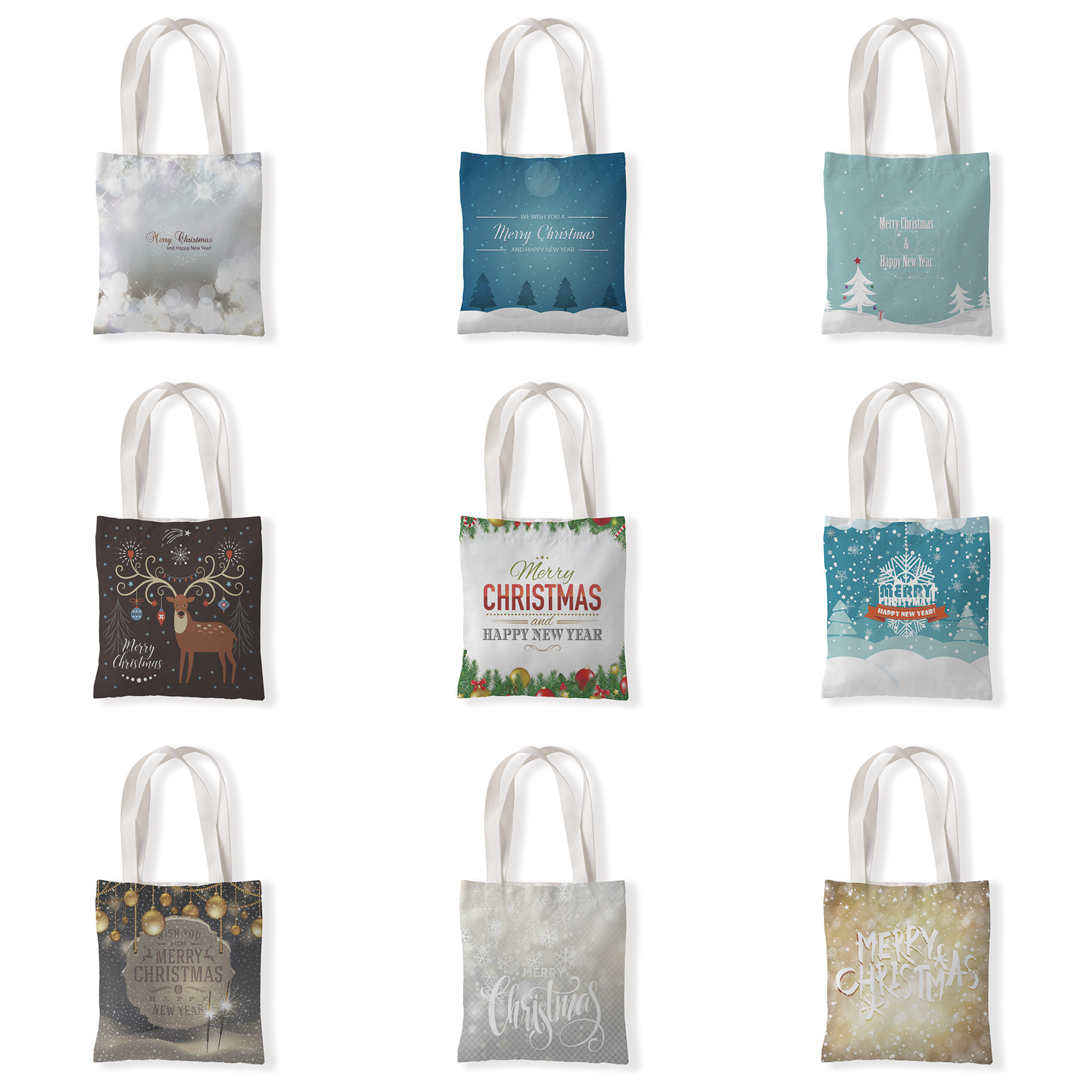 圣诞节印花手提时尚单肩购物袋休闲零钱袋文艺手提帆布袋定