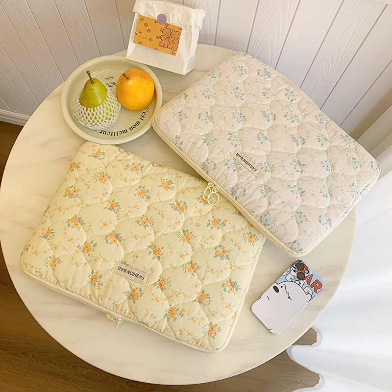 Korean-style ins small floral quilted laptop bag 14inch cute and girly portable tablet case