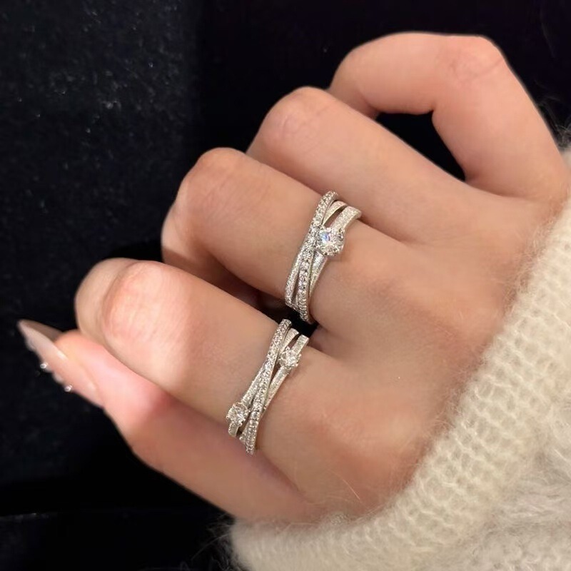 Roaming through the Stars | Three-Circle Brushed Band Ring for Women, Niche High-End Jewelry, Open-Ended Light Luxury Ring.