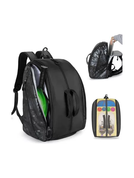 Cross-Border New Model Unisex Pickleball Backpack, Waterproof Multi-Compartment with Shoe Compartment, Tennis Racket Storage Bag
