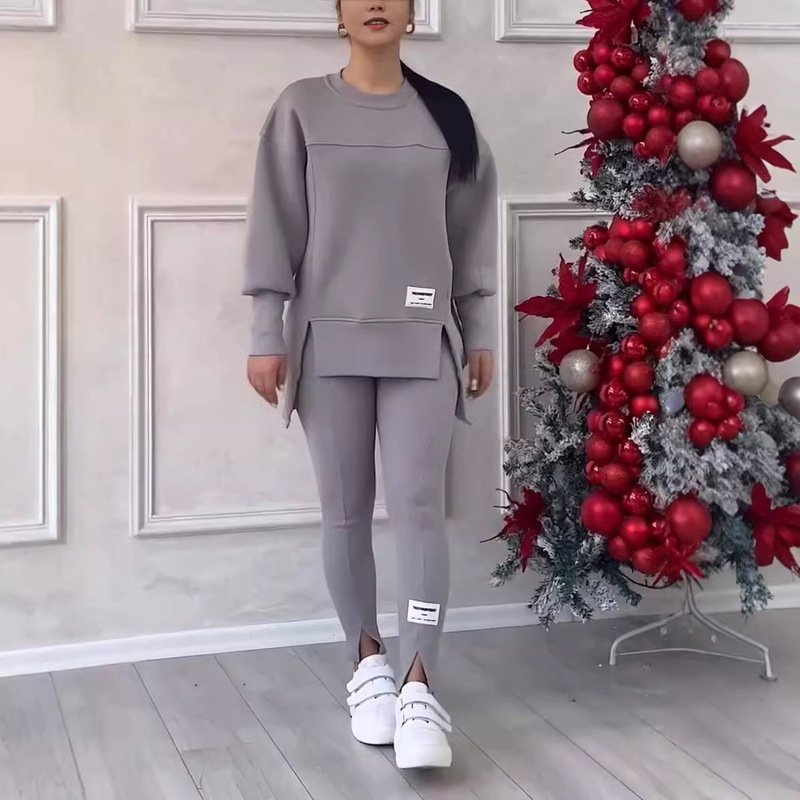 2025年欧美亚马逊独立站跨境女装不规则长袖印花卫衣打底裤套装女|undefined