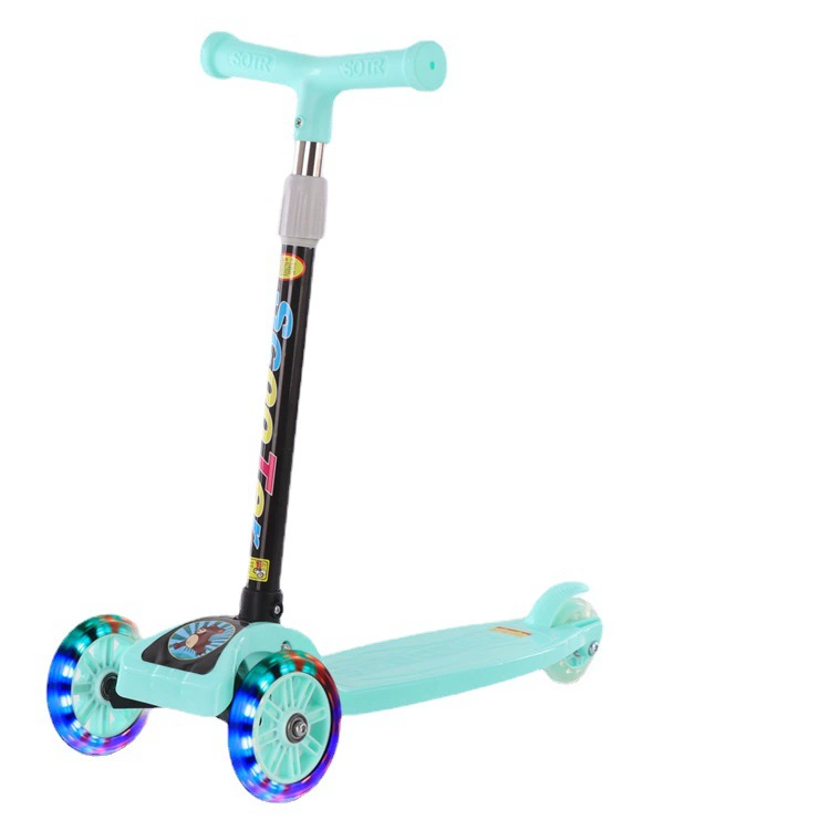Folding children's three-wheel flashing scooter, three in one