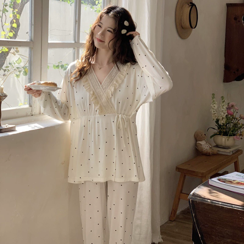 В наличии 88203 Модальная пижама для беременных на весну и лето с нагрудными подушечками, тонкая послеродовая одежда для беременных с кружевным кимоно.