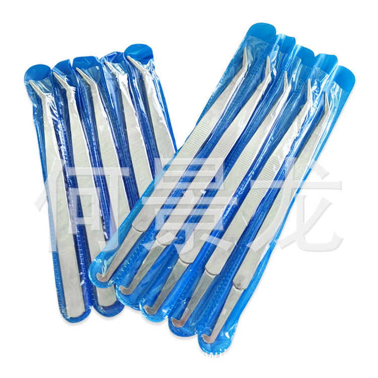 不锈钢镊子 圆头弯头 辅料带齿 防滑敷料镊子水族造景工具 带齿夹