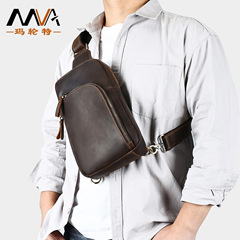疯马皮高级感男士商务胸包复古休闲潮流斜挎包户外运动小挎包批发