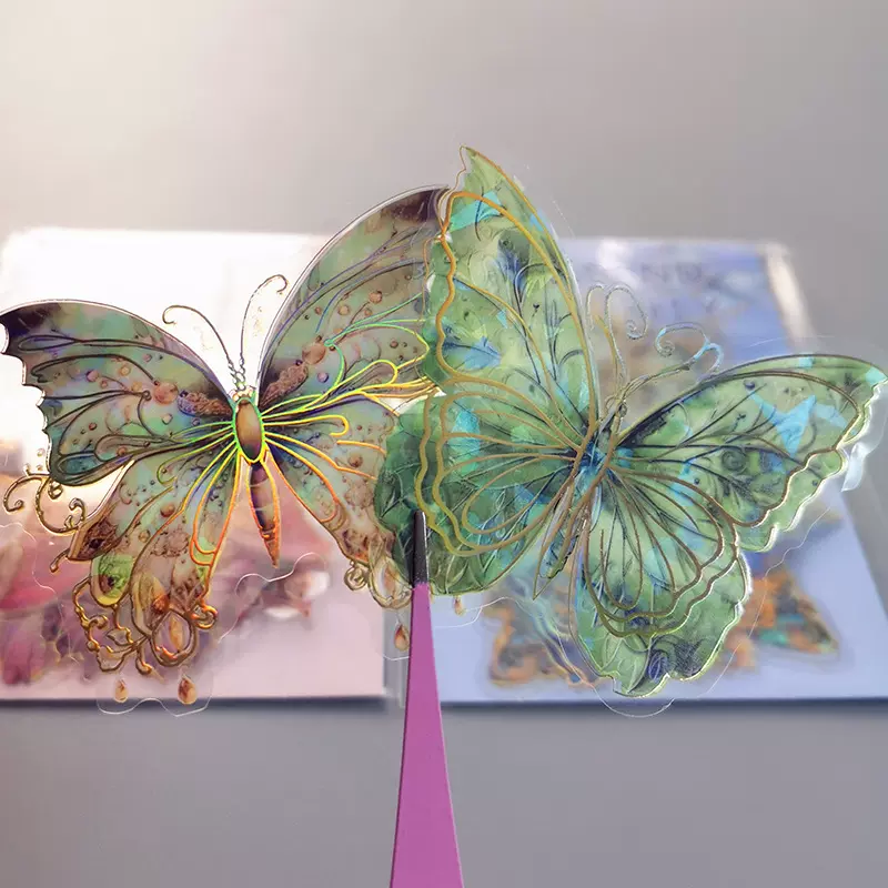 PET贴纸包 蝴蝶烫金系列 立体冰晶镭射金INS风蝴蝶手帐贴纸装饰贴