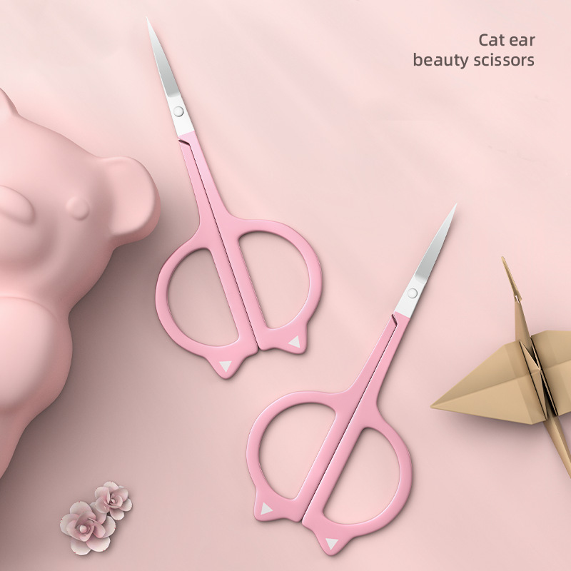 Manicure Tools Pink Cute Style Cat Scissors Portable Travel Multifunctional Stainless Steel Folding Small Scissors