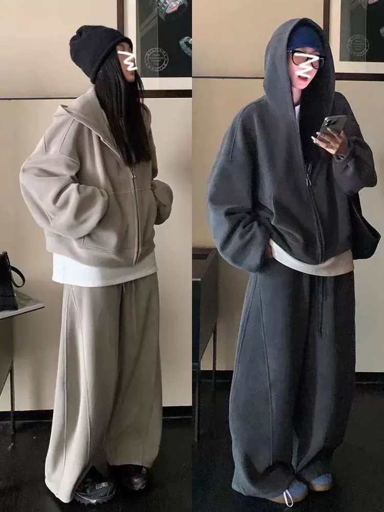 秋季大码洋气时髦休闲运动套装女阔腿裤显瘦卫衣两件套胖mm300斤