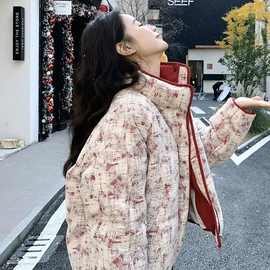 红色小香风羽绒服女冬季高级感减龄漂亮洋气白鸭绒短外套流行爆款