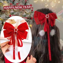 儿童新年红色大蝴蝶结头饰汉服发饰女孩流苏可爱发卡女童过年发夹