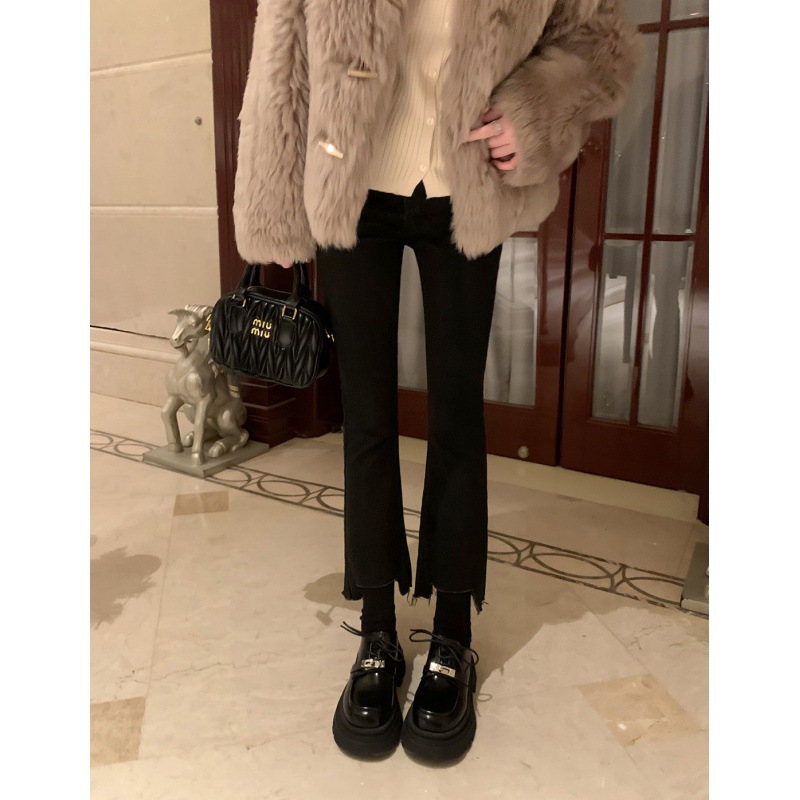 Cowhide version~Su Yinyin's same small leather shoes, women's lock buckle, round head tie up single shoe, sponge cake thick sole, high height loafers