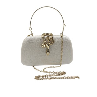 Cross-Border New Women's Fashion Snake-Shaped Lock Dinner Bag Chain Crossbody Bag Party Banquet Clutch Bag Evening Bag
