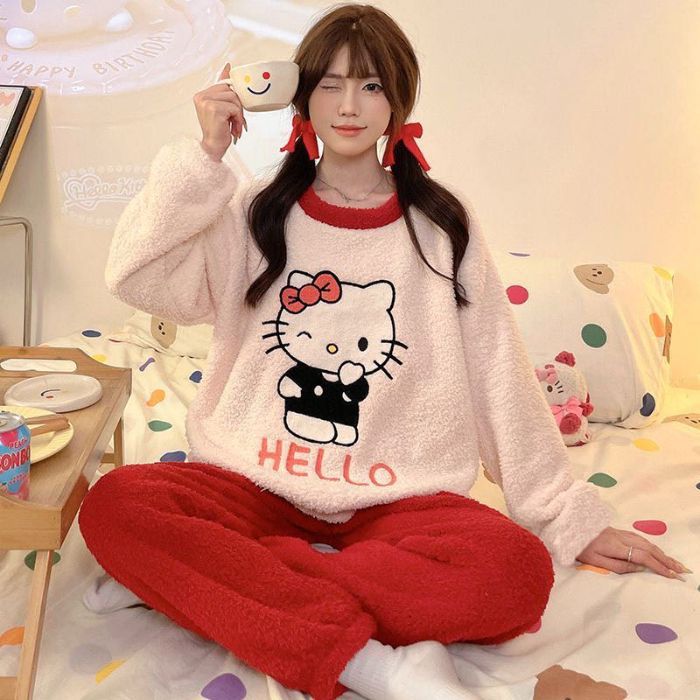 Transfronteriza Vietnam al por mayor otoño invierno pijamas franela espesa dulce caricatura calentamiento manga larga ropa para el hogar