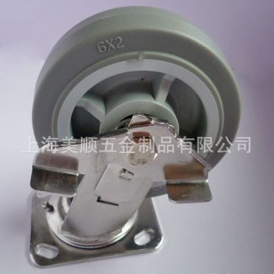 生产厂家供应新品6寸重型304不锈钢灰色人造胶静音万向带刹车脚轮