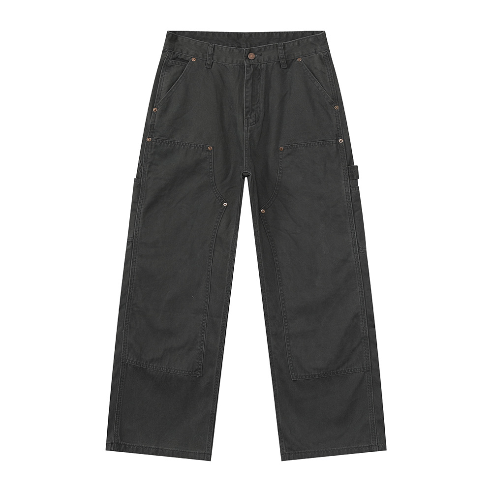 MTLCLOTHES Hombres| Estructura retro remaches herramientas versátiles madera lavado jeans ocio suelto