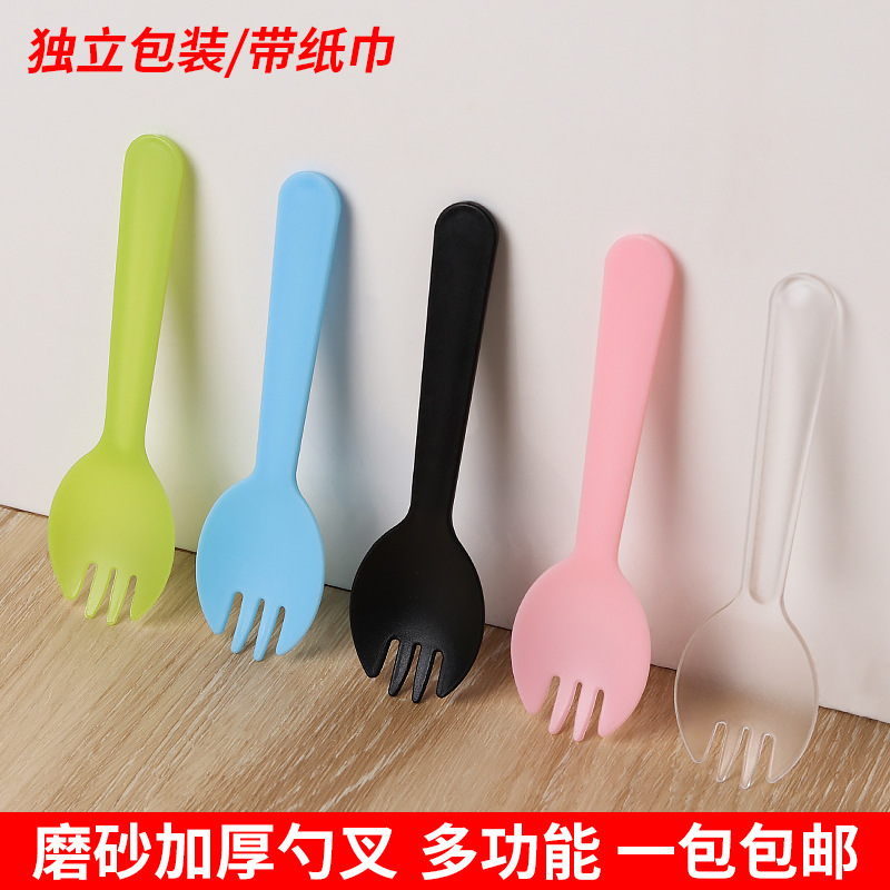 Individually Packaged Disposable Spoons and Forks for Fruit Desserts, Ice Powder, Grass Jelly, Ice Cream, and Cake Plastic Spoons and Forks