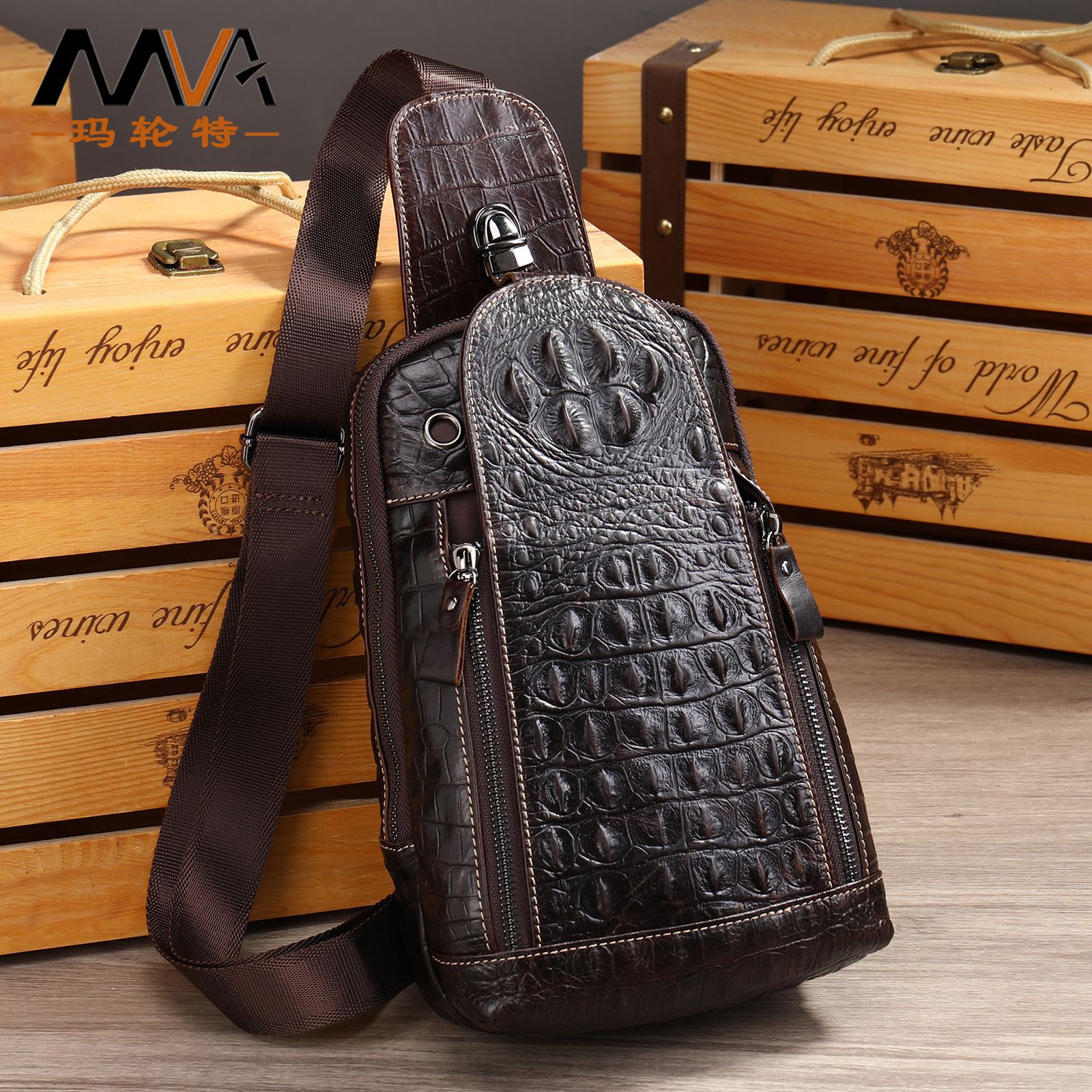 Crocodile pattern men's bag [men's leath...