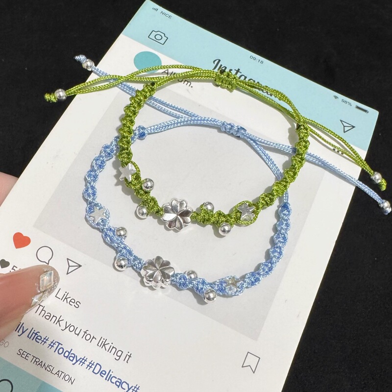 New Star and Four-Leaf Clover Bracelet, Handmade Woven Bracelet, Versatile and Stylish, Adjustable Accessory, Perfect Gift for Best Friend or Girlfriend